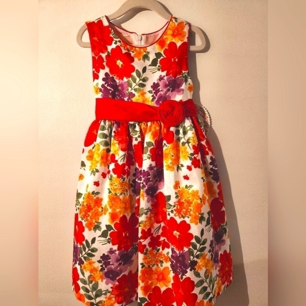 American Princess- NWT Lovely red, green, orange,yellow floral dress, Si… - Picture 2 of 5